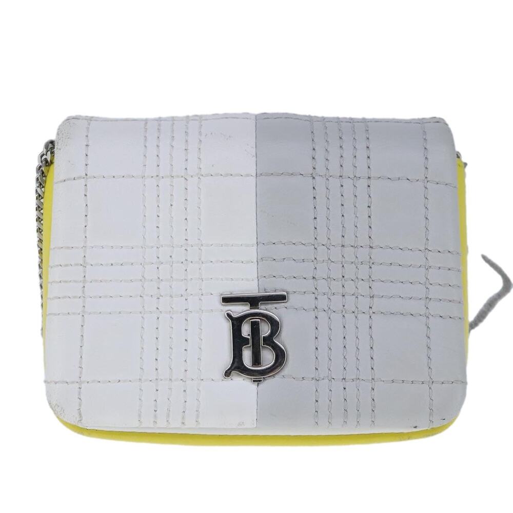 Burberry Leather Tb Chain Shoulder Bag White